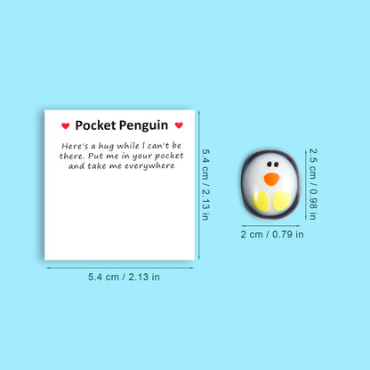 TOYMIS Pocket Penguin Hug, Niedlich Glas Eine Kleine Taschen Pinguin Umarmung mit Ermutigend Grußkarte Mini