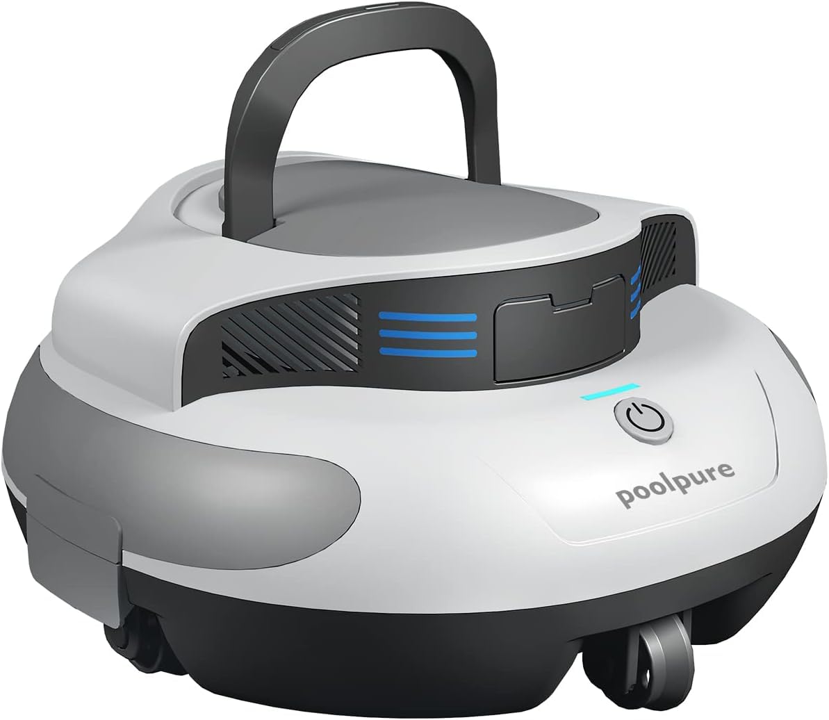 POOLPURE Poolsauger, 5000 mAh Akku, Double Motor, LED Indicators, self-Parking Function, IPX8 Waterproof, kabelloser Poolroboter für 90 m²