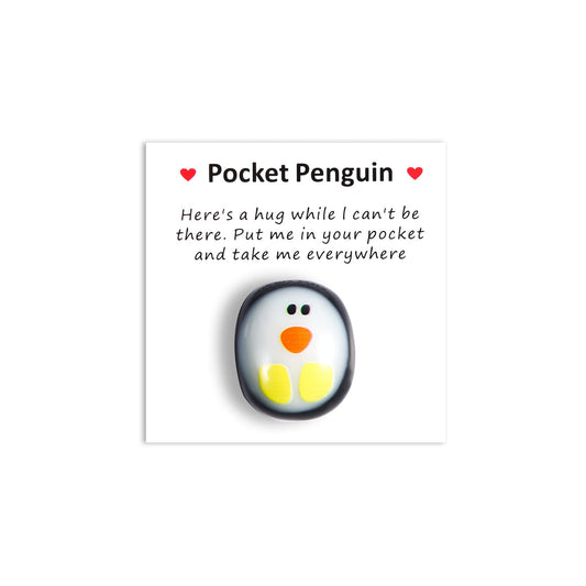 TOYMIS Pocket Penguin Hug, Niedlich Glas Eine Kleine Taschen Pinguin Umarmung mit Ermutigend Grußkarte Mini