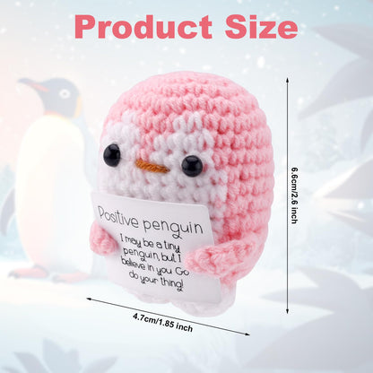 TOYMIS Positiver Gehäkelter Pinguin, Lustige Pinguinpuppe mit Positiver Karte Gestrickter Pinguin Unterstützendes Häkelspielzeug Geschenke