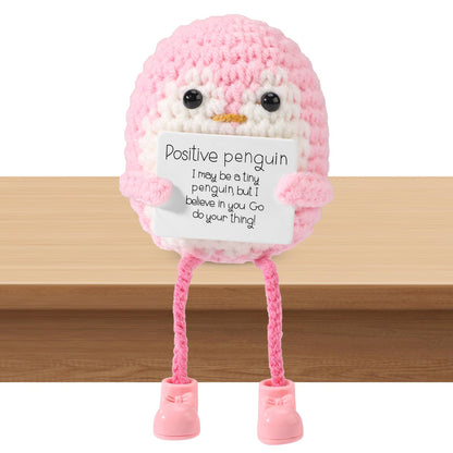 TOYMIS Positiver Pinguin, Gestricktes Pinguinspielzeug mit Langen Beinen und Ermutigungskarte Emotionales Ermutigungspinguin Häkelspielzeug