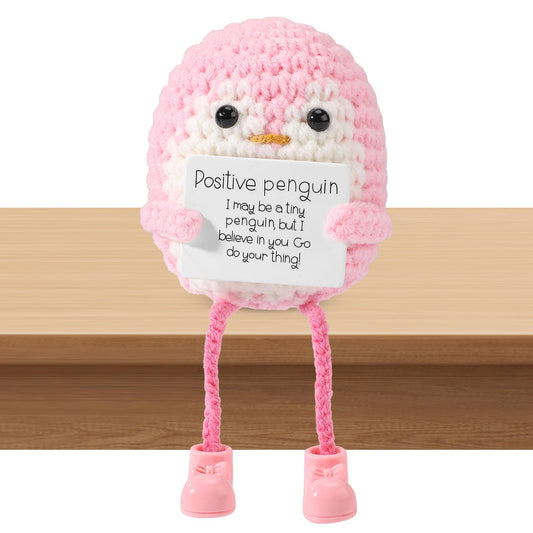 TOYMIS Positiver Pinguin, Gestricktes Pinguinspielzeug mit Langen Beinen und Ermutigungskarte Emotionales Ermutigungspinguin Häkelspielzeug