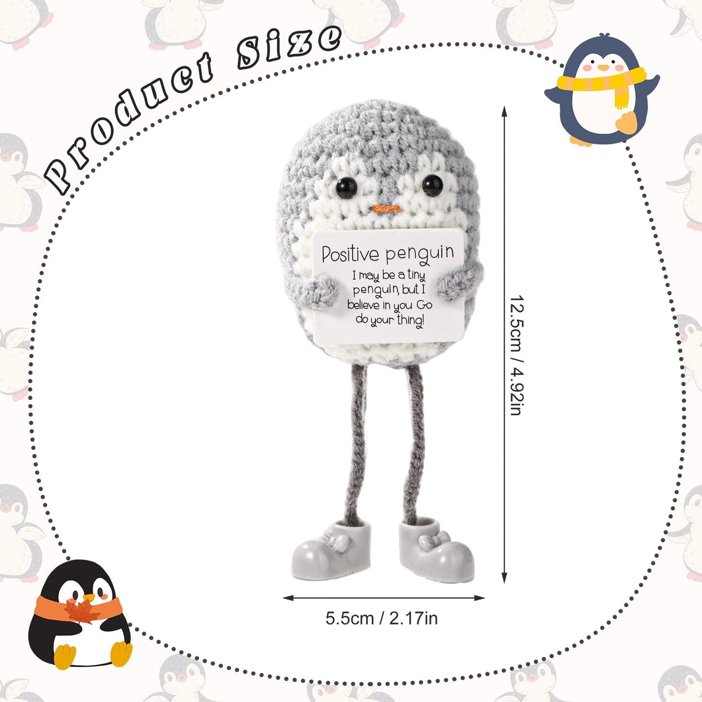 TOYMIS Positive Pinguinpuppe, Lustig Gestricktes Pinguinspielzeug mit Langen Beinen und Ermutigungskarte Emotional Gehäkeltes Pinguinspielzeug