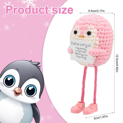 TOYMIS Positiver Pinguin, Gestricktes Pinguinspielzeug mit Langen Beinen und Ermutigungskarte Emotionales Ermutigungspinguin Häkelspielzeug