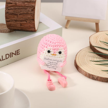 TOYMIS Positiver Pinguin, Gestricktes Pinguinspielzeug mit Langen Beinen und Ermutigungskarte Emotionales Ermutigungspinguin Häkelspielzeug