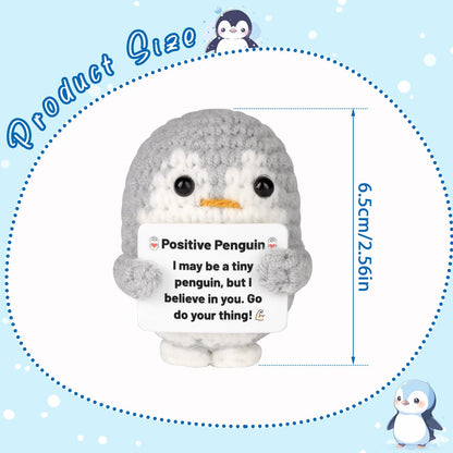 Positiver Pinguin, 6,5cm Lustiger Gehäkelter Pinguin mit Warmer Karte Mini Süß Pinguin-Umarmung