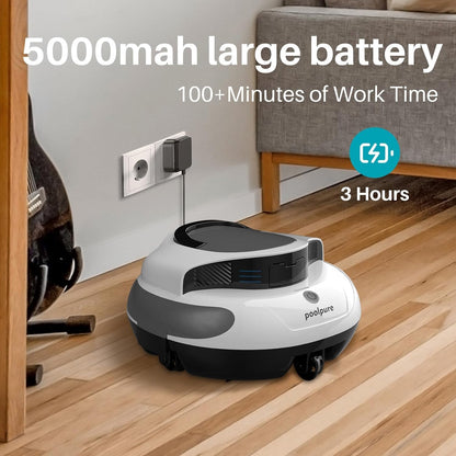 POOLPURE Poolroboter, 5000mah-Akku, 120min Leistungsstarke Reinigung, Kabelloser Poolsauger Akku, Automatisches Parken, LED-Anzeigen IPX8 Wasserdicht