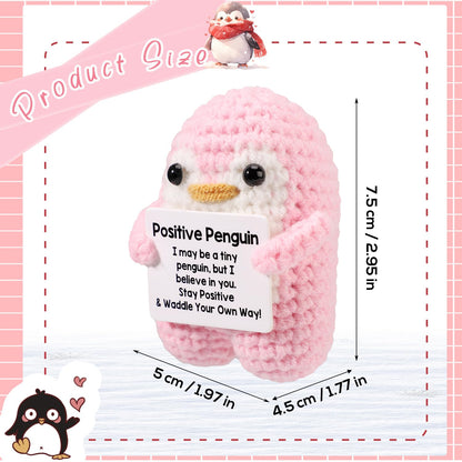 TOYMIS Lustiger Positiver Pinguin, 7,5cm Stehend Gehäkelter Pinguin mit Bestätigungskarte Emotionales Pinguin
