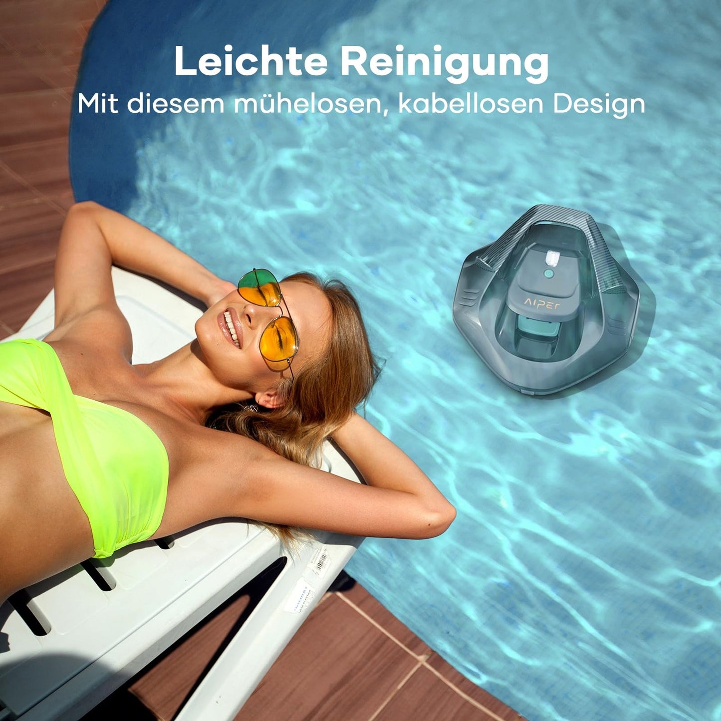 AIPER Poolroboter, Kabellos Poolsauger Akku, Bodensauger mit 90 Min Laufzeit, Automatisches Parken, Dual-Antriebsmotoren & LED-Anzeigen