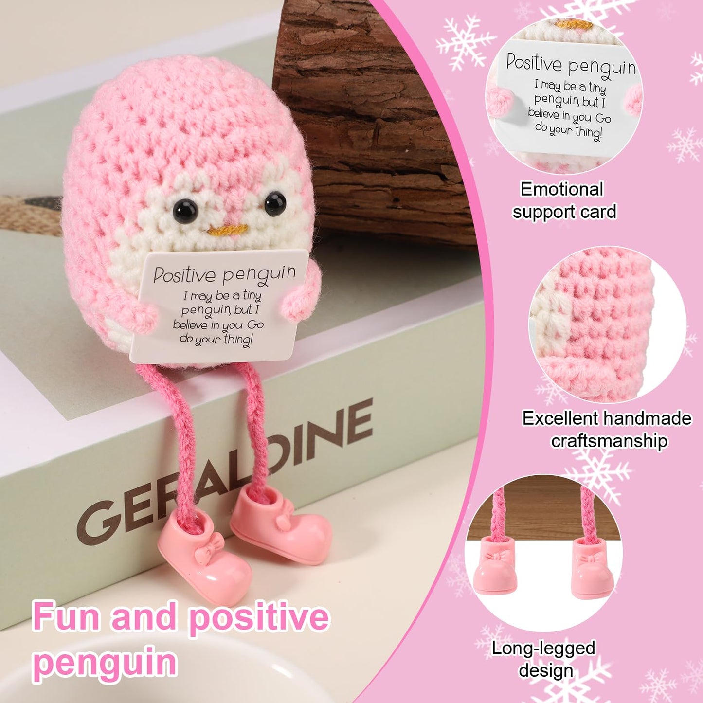 TOYMIS Positiver Pinguin, Gestricktes Pinguinspielzeug mit Langen Beinen und Ermutigungskarte Emotionales Ermutigungspinguin Häkelspielzeug