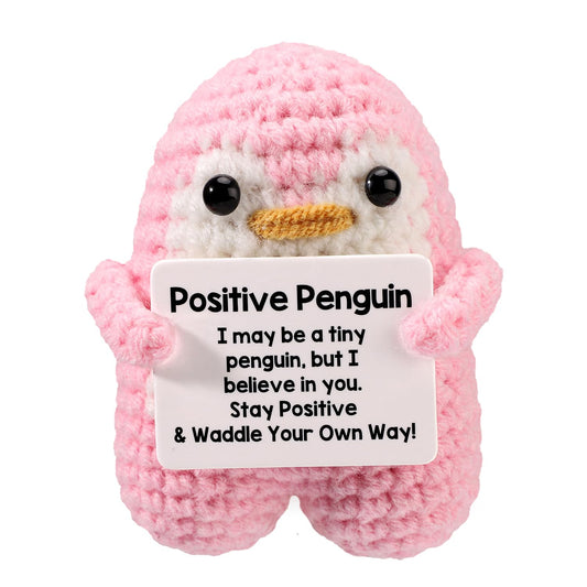TOYMIS Lustiger Positiver Pinguin, 7,5cm Stehend Gehäkelter Pinguin mit Bestätigungskarte Emotionales Pinguin