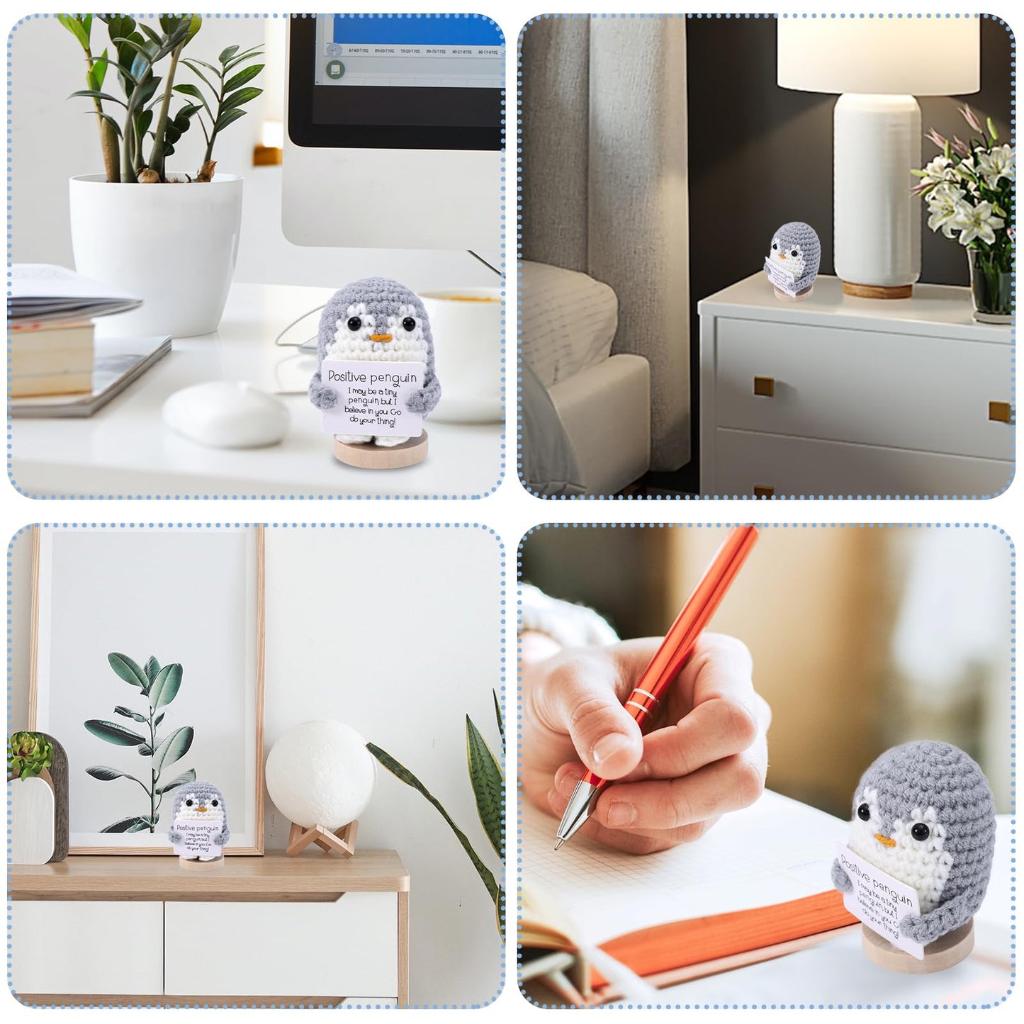TOYMIS Lustiger Positiver Pinguin, 6cm Gehäkelte Pinguin Puppe mit Positiver Karte
