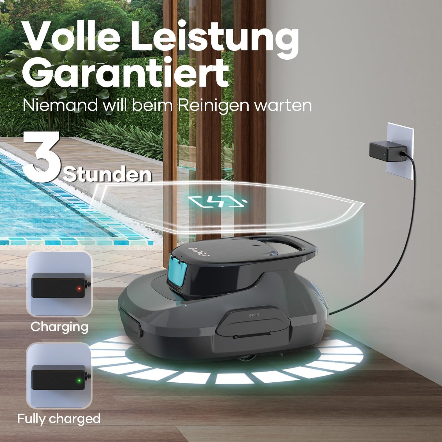 AIPER Poolroboter, Kabelloser Poolsauger Akku, 90 Minuten Reinigungszeit, Automatische Reinigung mit Selbsteinparkfunktion, Kompakter