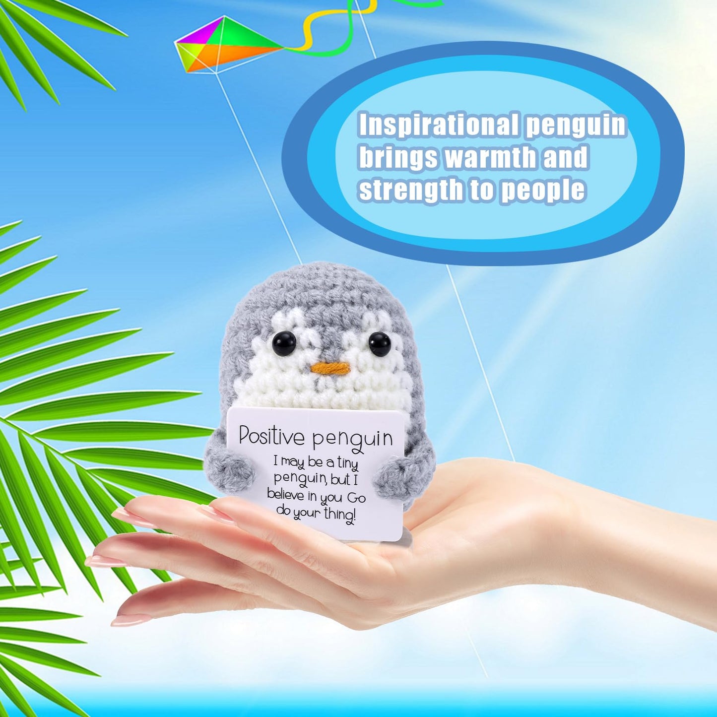 TOYMIS Lustiger Positiver Pinguin, 6cm Gehäkelte Pinguin Puppe mit Positiver Karte
