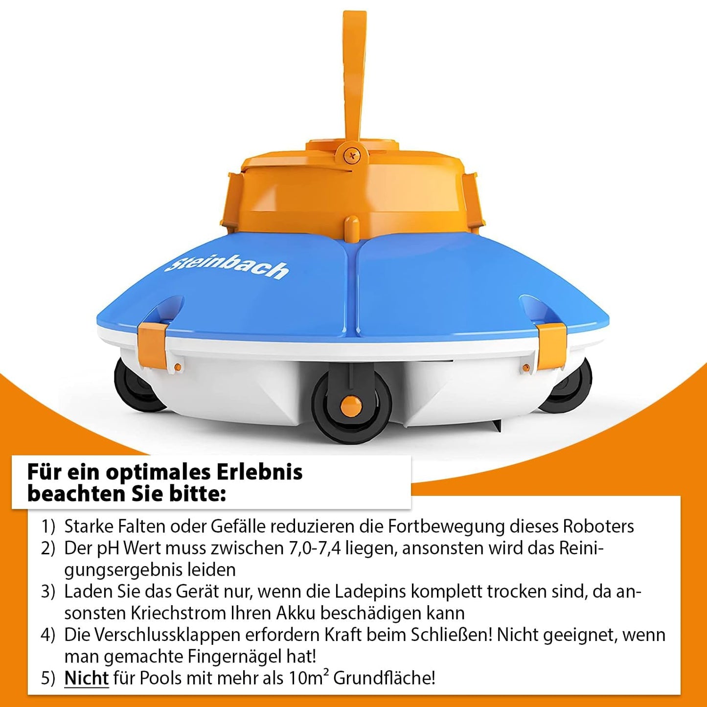 STEINBACH Poolrunner Battery Basic 2.0, für Pools bis 10 m² Grundfläche, vollautomatisch, kabelllos, Akku-Betrieb, 061208