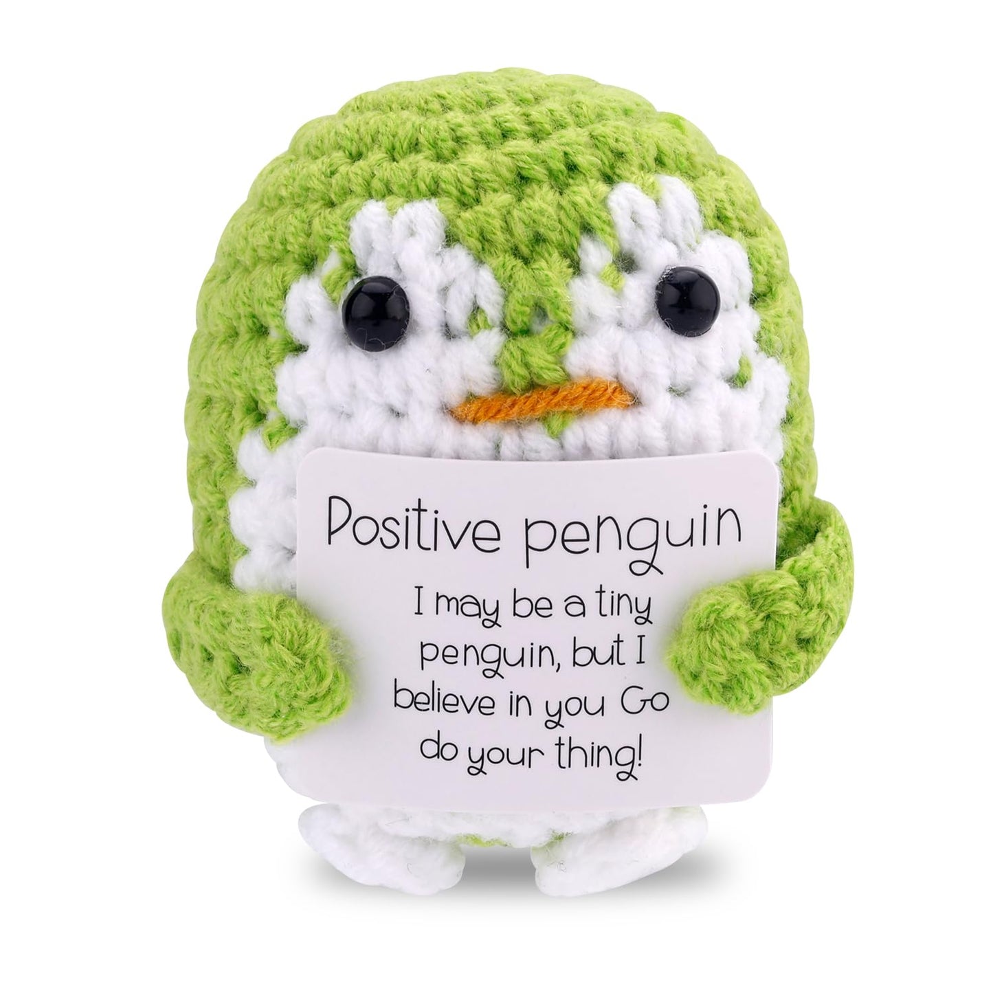 TOYMIS Positiver Gehäkelter Pinguin, Lustige Pinguinpuppe mit Positiver Karte Gestrickter Pinguin Unterstützendes Häkelspielzeug
