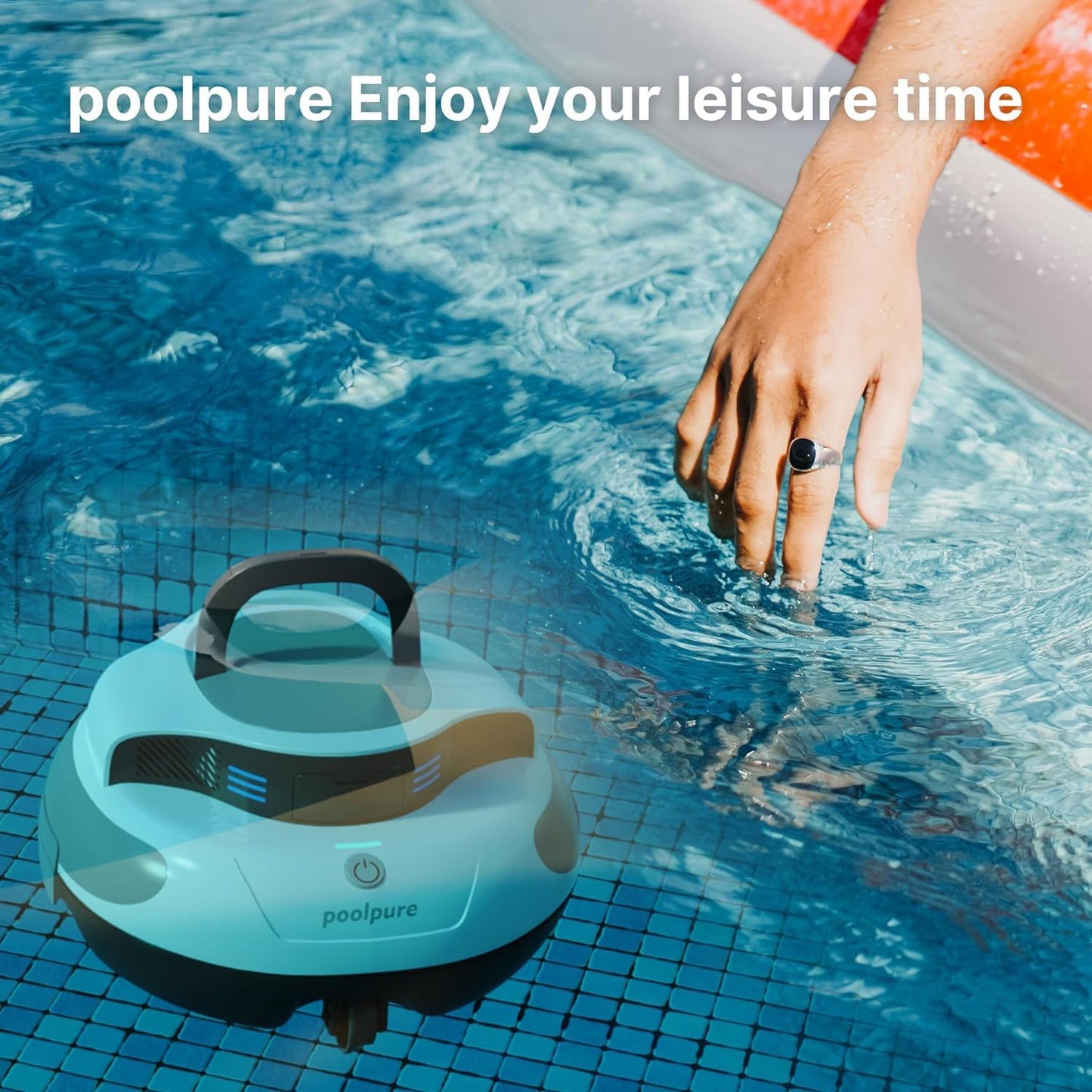 POOLPURE Poolsauger, 5000 mAh Akku, Double Motor, LED Indicators, self-Parking Function, IPX8 Waterproof, kabelloser Poolroboter für 90 m²