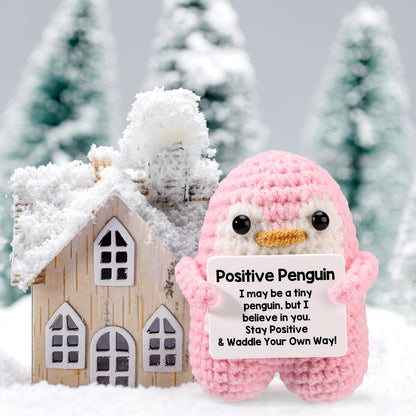 TOYMIS Lustiger Positiver Pinguin, 7,5cm Stehend Gehäkelter Pinguin mit Bestätigungskarte Emotionales Pinguin