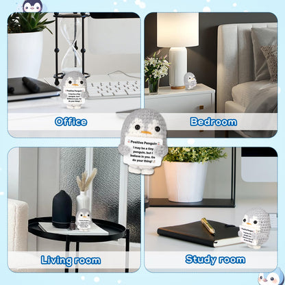 Positiver Pinguin, 6,5cm Lustiger Gehäkelter Pinguin mit Warmer Karte Mini Süß Pinguin-Umarmung