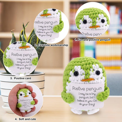 TOYMIS Positiver Gehäkelter Pinguin, Lustige Pinguinpuppe mit Positiver Karte Gestrickter Pinguin Unterstützendes Häkelspielzeug