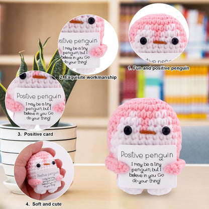 TOYMIS Positiver Gehäkelter Pinguin, Lustige Pinguinpuppe mit Positiver Karte Gestrickter Pinguin Unterstützendes Häkelspielzeug Geschenke