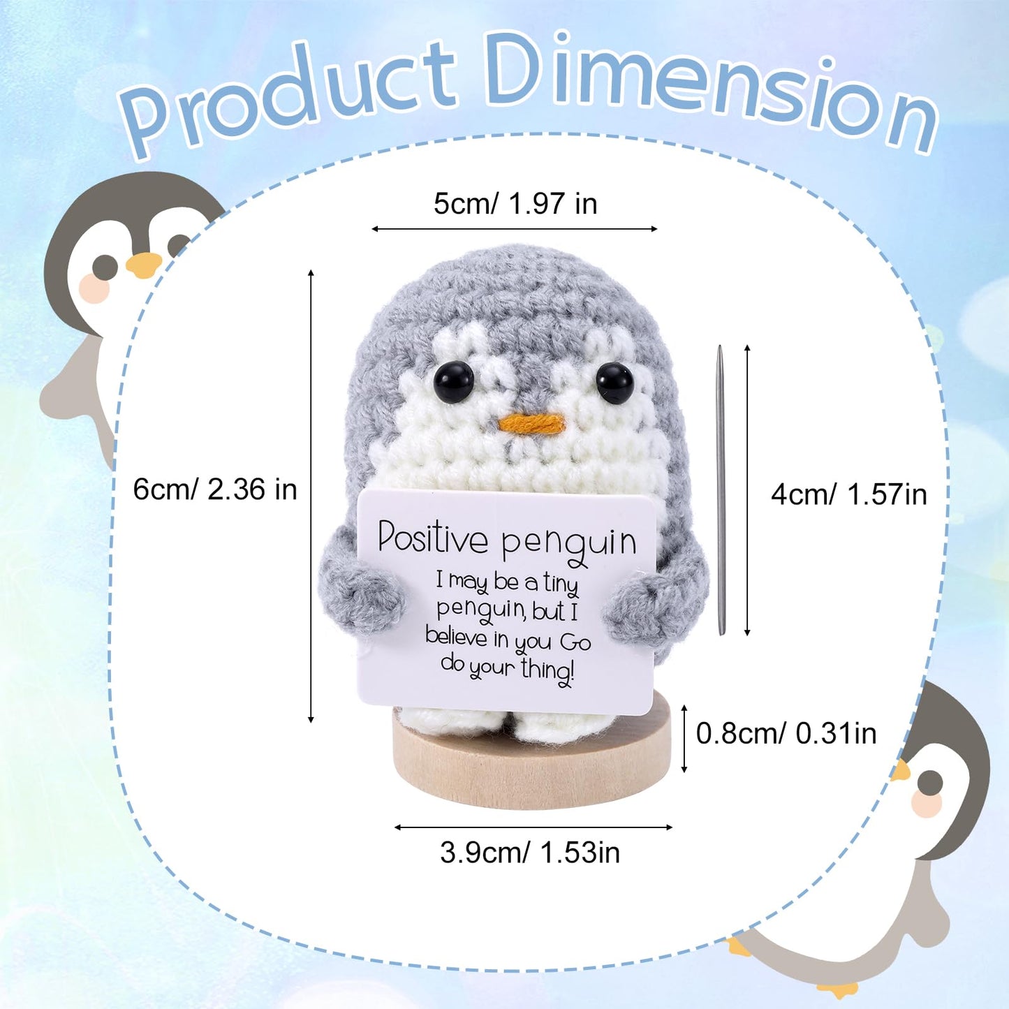 TOYMIS Lustiger Positiver Pinguin, 6cm Gehäkelte Pinguin Puppe mit Positiver Karte