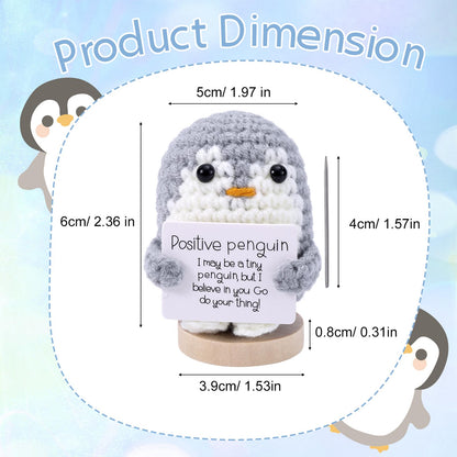 TOYMIS Lustiger Positiver Pinguin, 6cm Gehäkelte Pinguin Puppe mit Positiver Karte