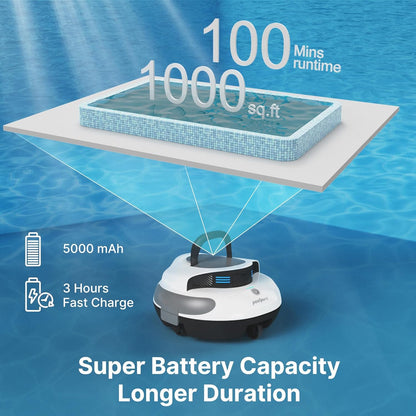 POOLPURE Poolroboter, 5000mah-Akku, 120min Leistungsstarke Reinigung, Kabelloser Poolsauger Akku, Automatisches Parken, LED-Anzeigen IPX8 Wasserdicht