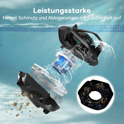 AIPER Poolroboter, Kabellos Poolsauger Akku, Bodensauger mit 90 Min Laufzeit, Automatisches Parken, Dual-Antriebsmotoren & LED-Anzeigen