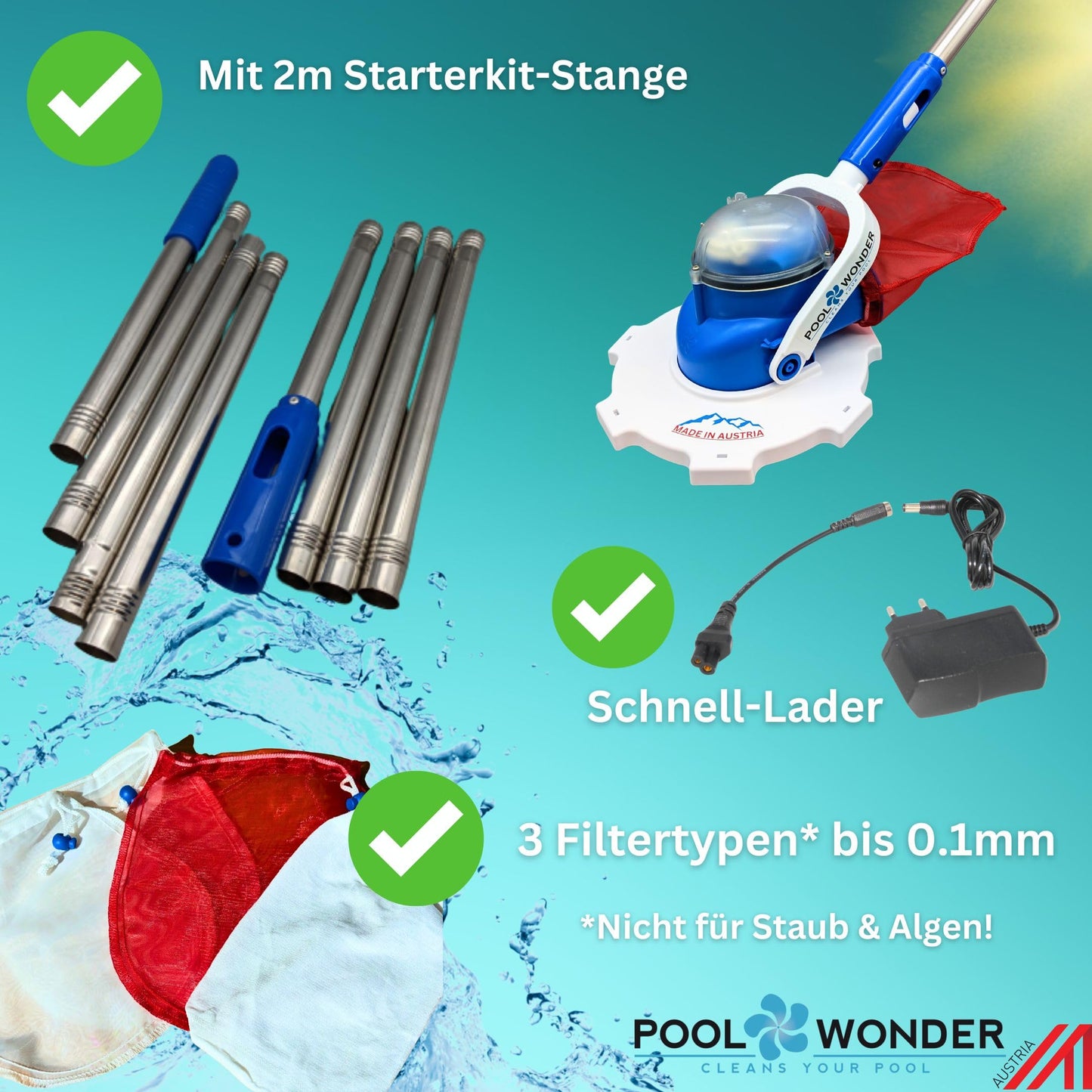 Poolwonder Marvelix Akku Poolsauger | Poolreiniger Made in Austria