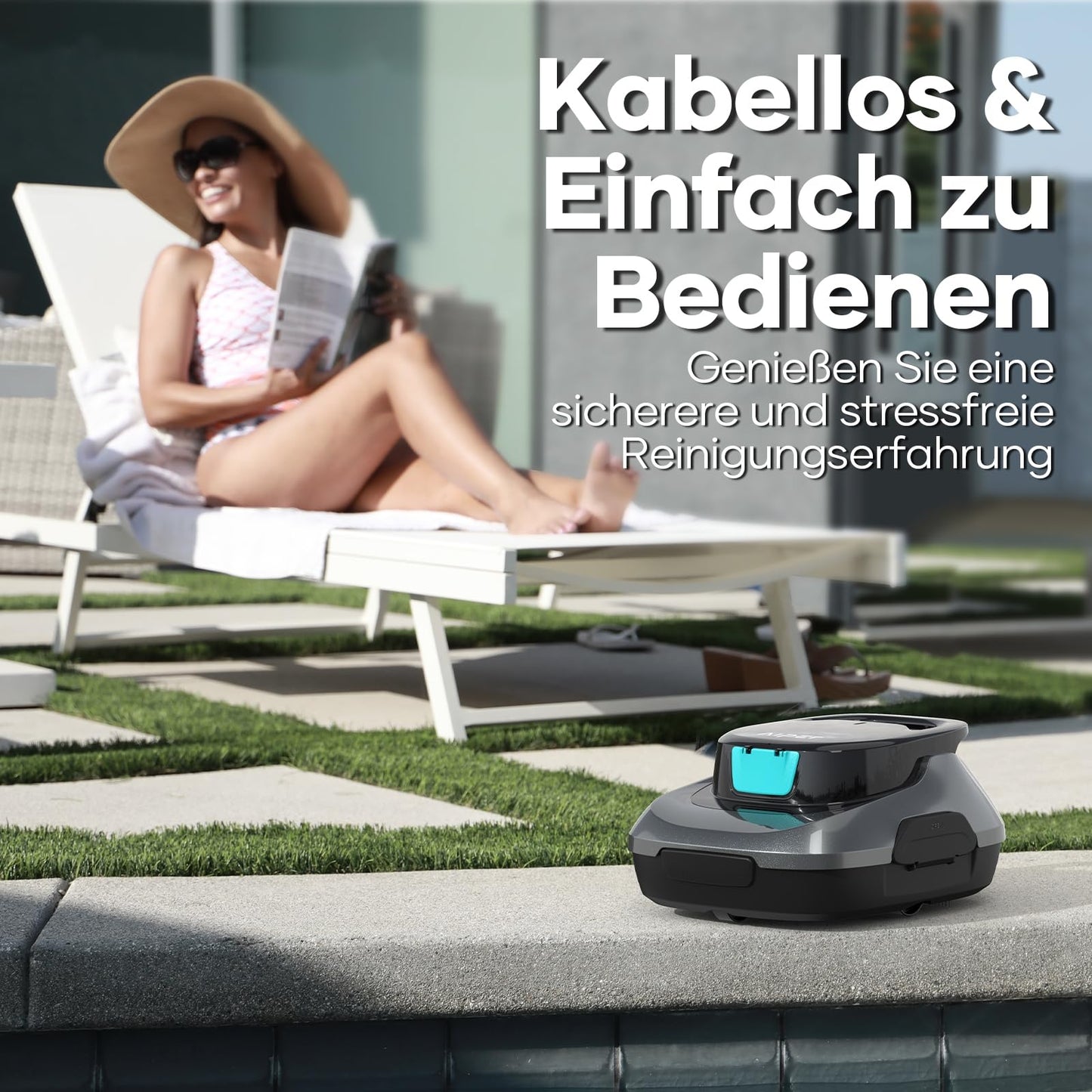 AIPER Poolroboter, Kabelloser Poolsauger Akku, 90 Minuten Reinigungszeit, Automatische Reinigung mit Selbsteinparkfunktion, Kompakter