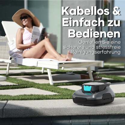 AIPER Poolroboter, Kabelloser Poolsauger Akku, 90 Minuten Reinigungszeit, Automatische Reinigung mit Selbsteinparkfunktion, Kompakter